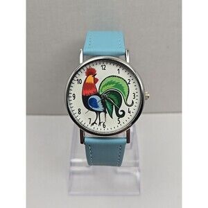 Kokofolk Rooster Folk Artisan Quartz Watch Blue Leather Band New Battery Poland